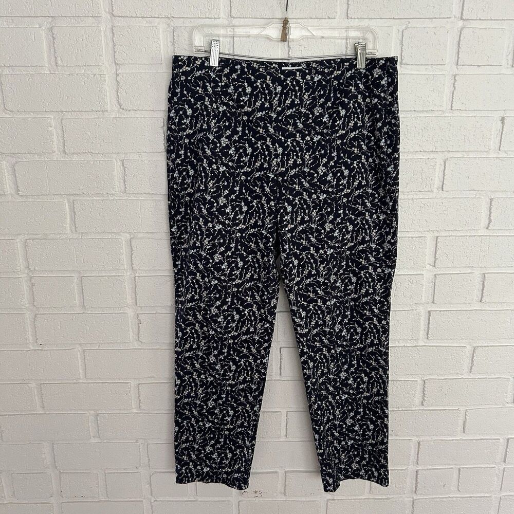J Jill Side Zip Pants Womens 12 Stretch Floral All Over Print cotton Spandex
